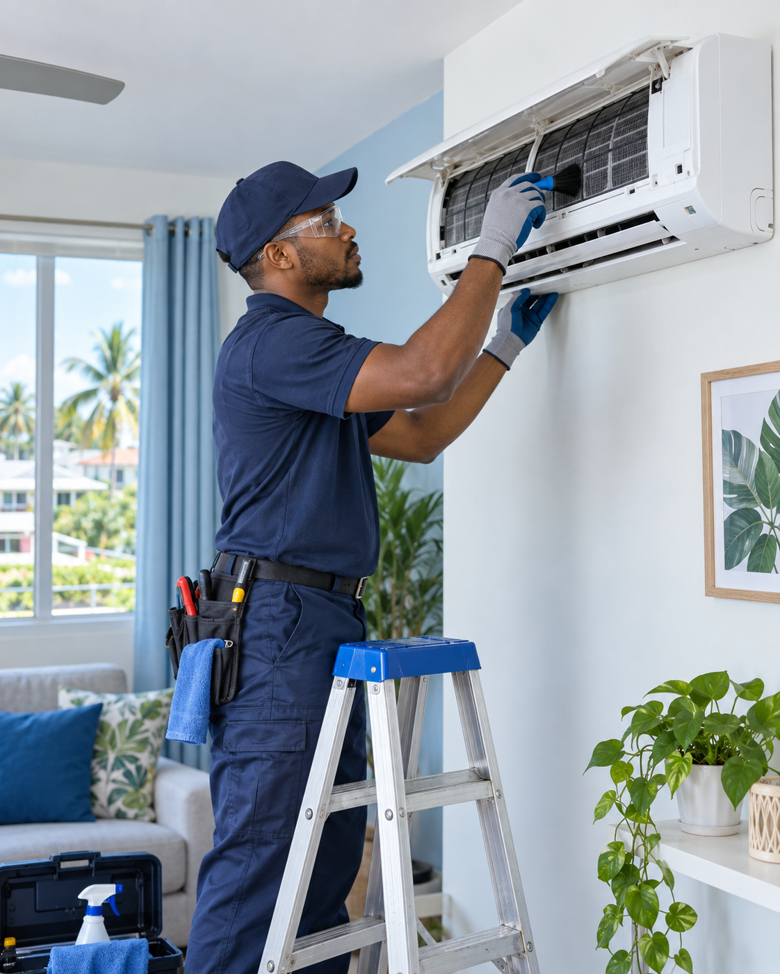 Professional servicing of a residential split air-conditioning unit